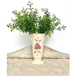 Vintage USA Pottery Floral Vase Cream Ceramic Cottagecore Decor Spring Romantic